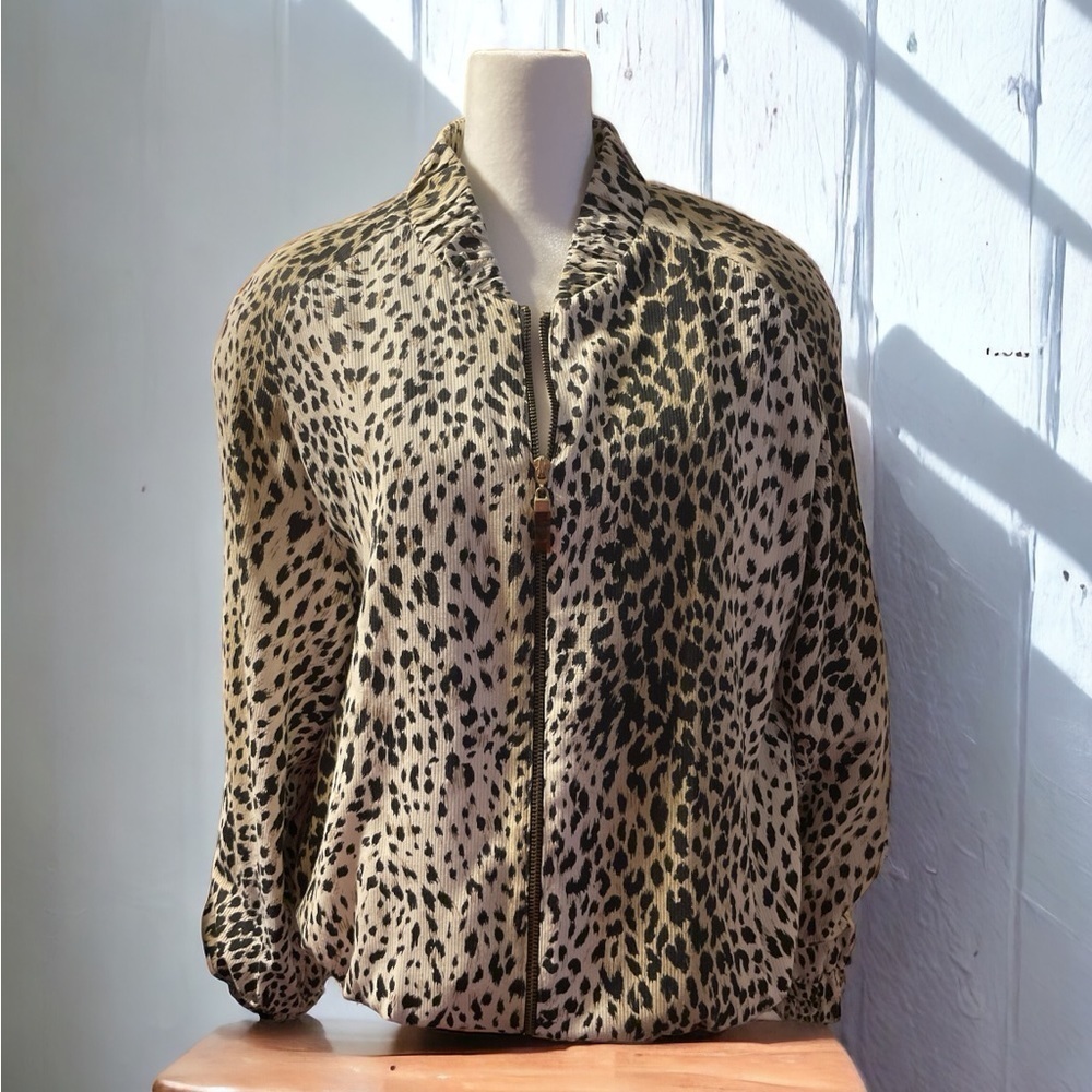 Gantos Vintage 1980s Bomber Jacket Size Medium Leopard Print Shoulder Pads